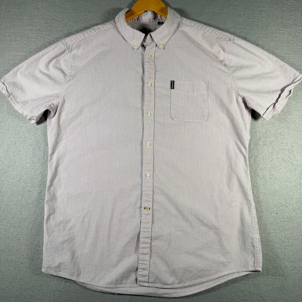 Barbour Mens Seersucker Button Down‎ Shirt XL Red White Blue Stripe MSH4669PI51